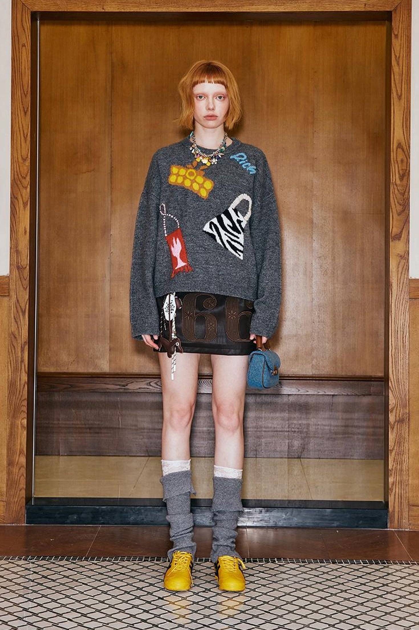 DIDDI MODA Fun Colorful Bag Embroidered Knit Sweater