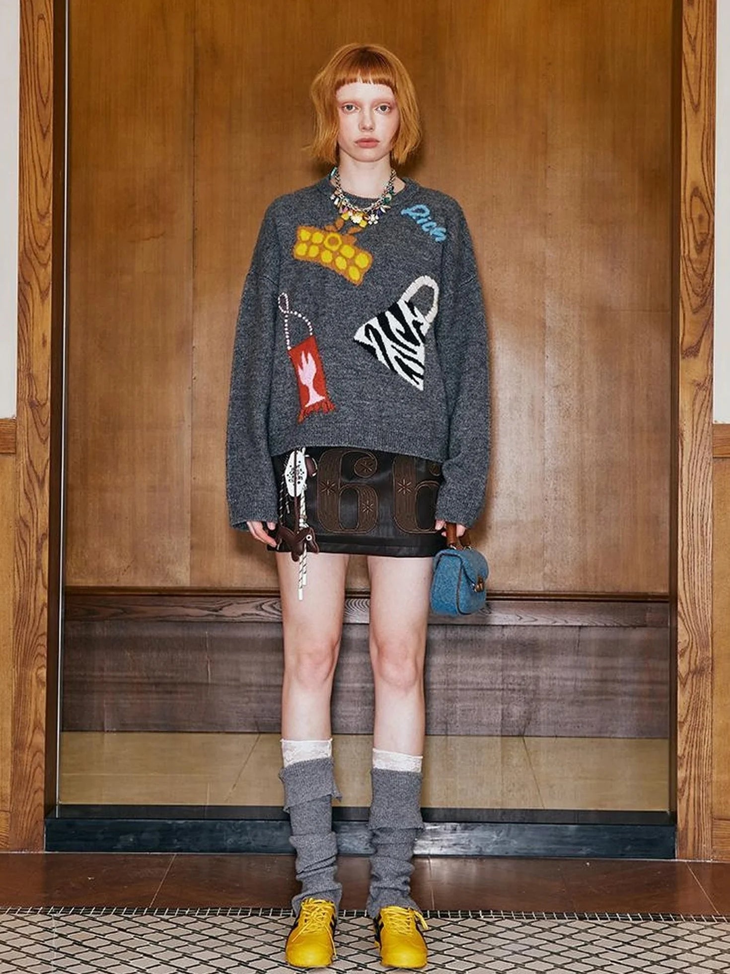 Fun Colorful Bag Embroidered Knit Sweater
