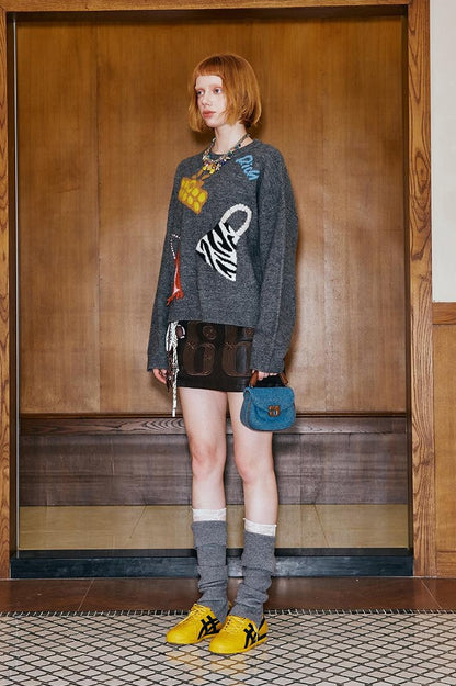 DIDDI MODA Fun Colorful Bag Embroidered Knit Sweater