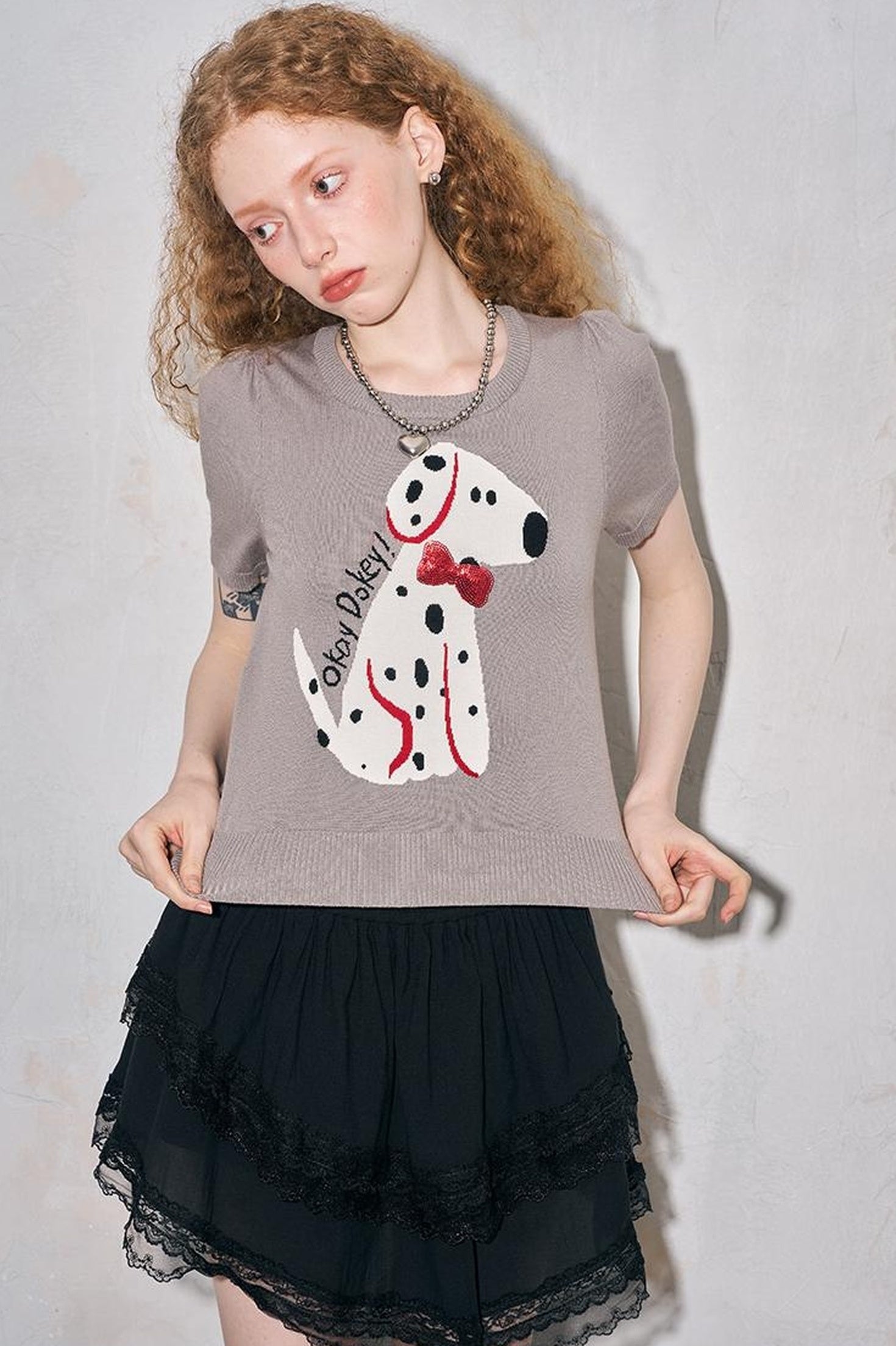DIDDI MODA Fun Dotted Dog Knit Tee