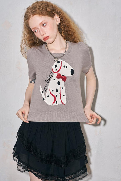 DIDDI MODA Fun Dotted Dog Knit Tee