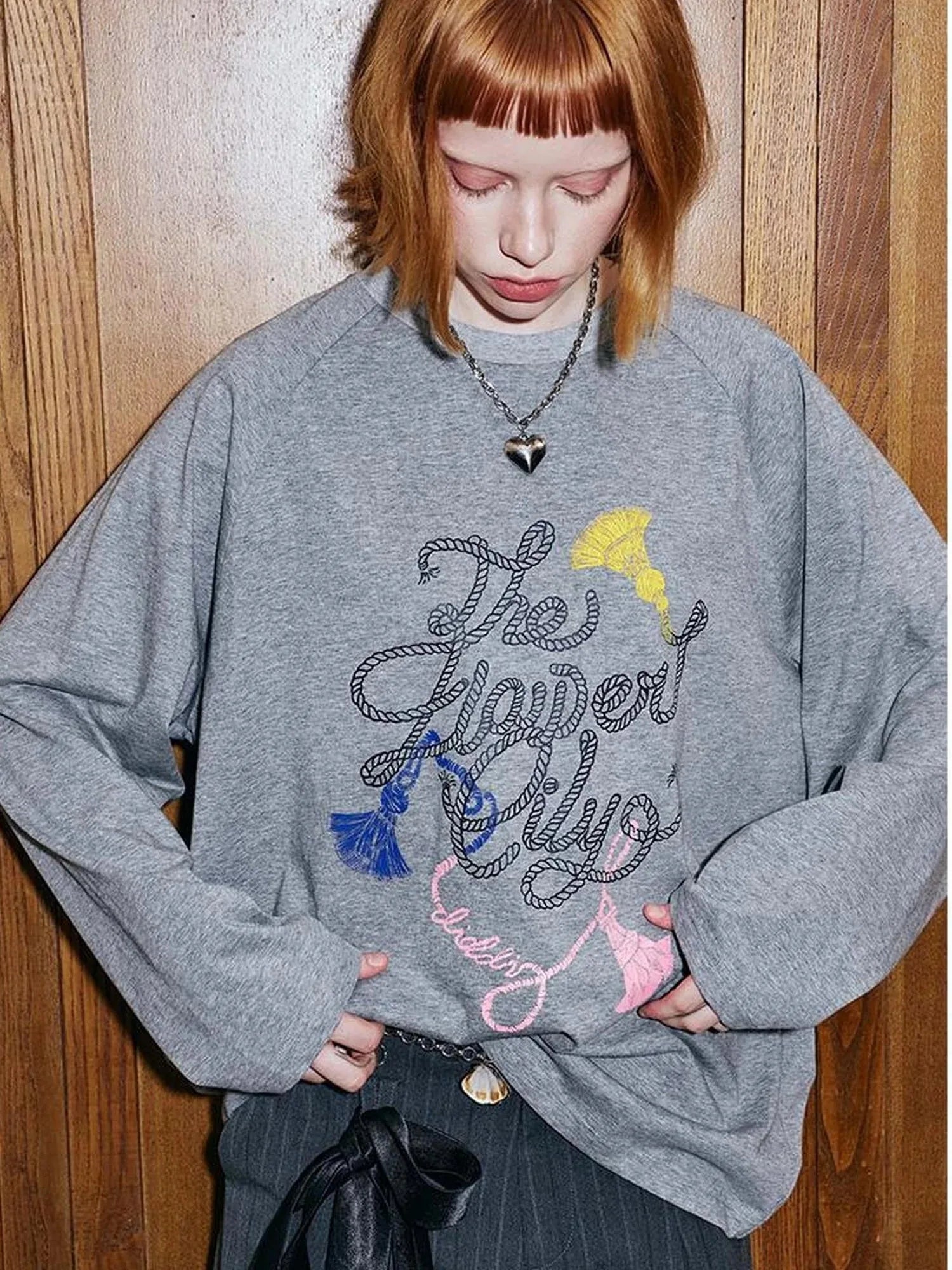Fun Rope Colorful Wheat Print Oversized Knit Tee
