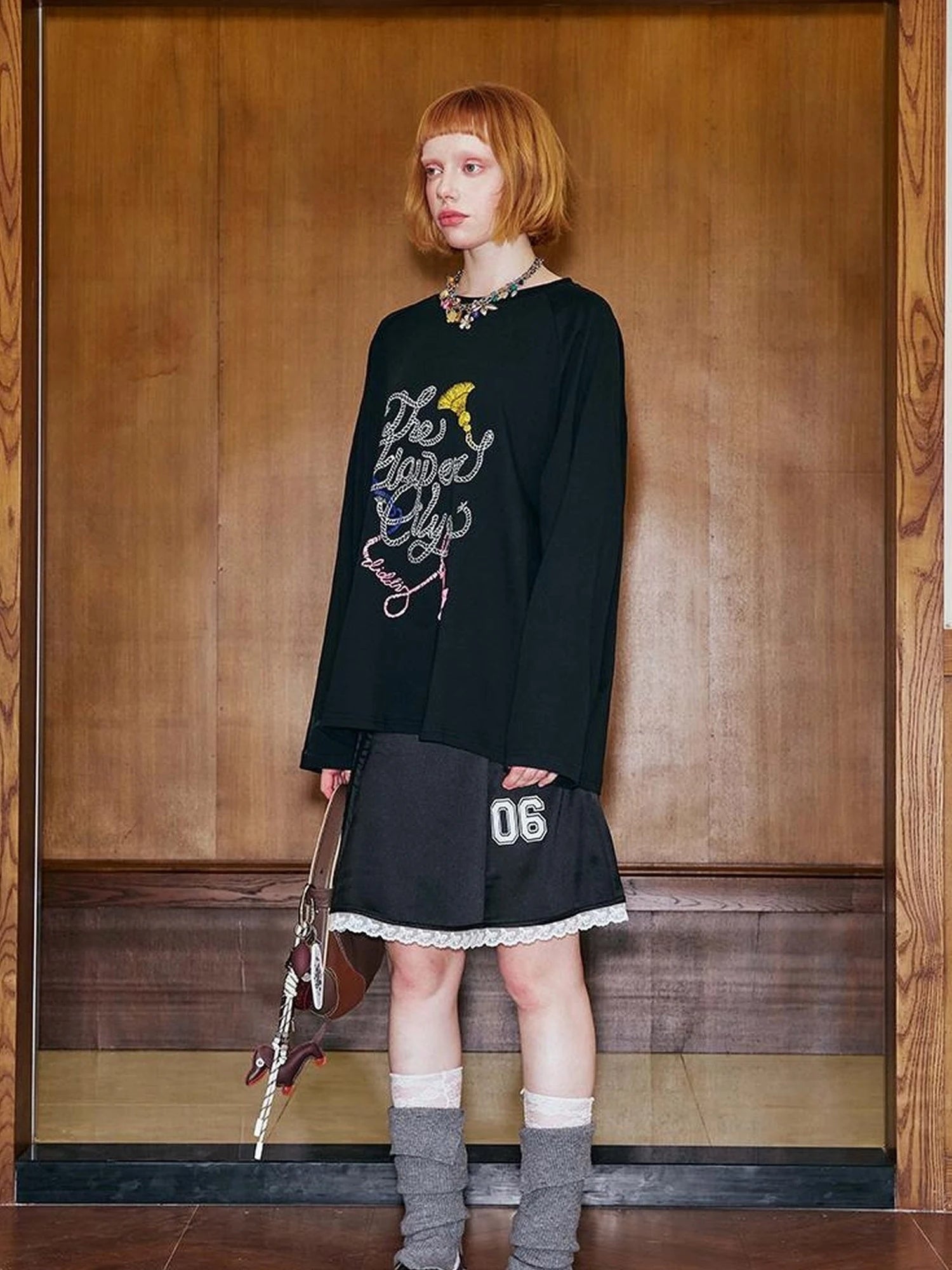 Fun Rope Colorful Wheat Print Oversized Knit Tee