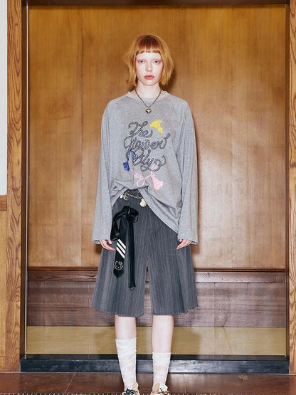 Fun Rope Colorful Wheat Print Oversized Knit Tee