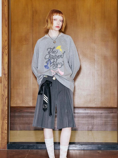 Fun Rope Colorful Wheat Print Oversized Knit Tee