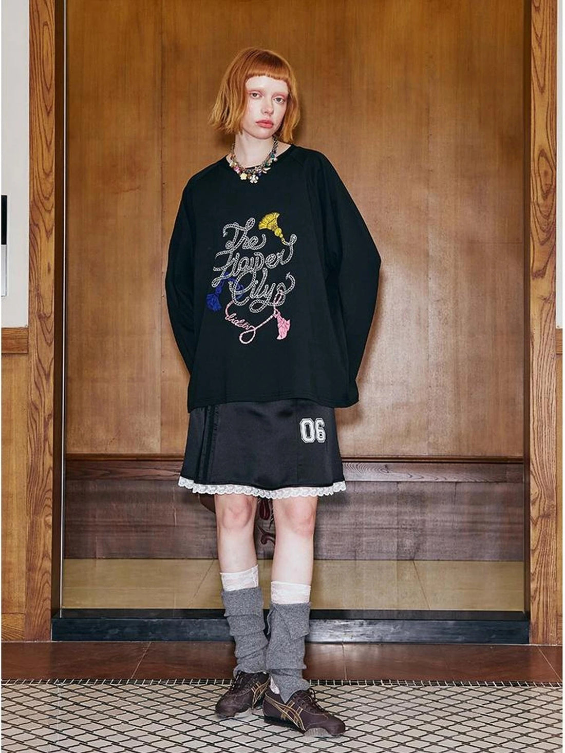 Fun Rope Colorful Wheat Print Oversized Knit Tee