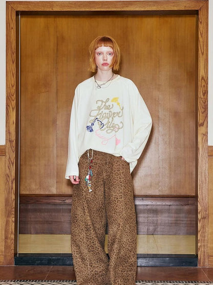 Fun Rope Colorful Wheat Print Oversized Knit Tee