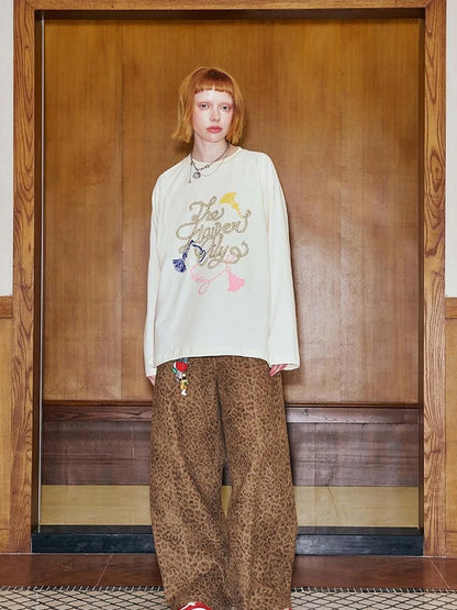 Fun Rope Colorful Wheat Print Oversized Knit Tee