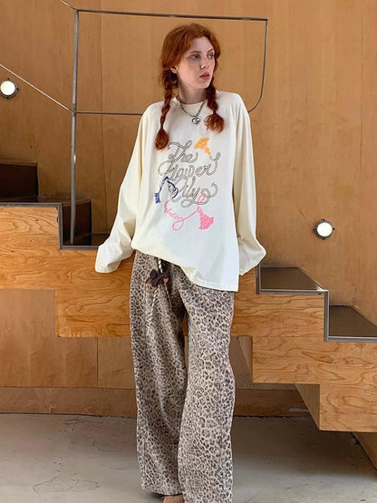 Fun Rope Colorful Wheat Print Oversized Knit Tee