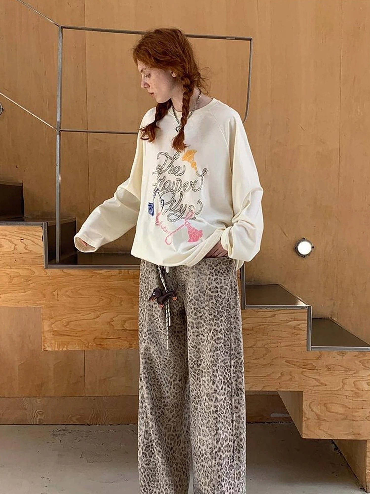 Fun Rope Colorful Wheat Print Oversized Knit Tee