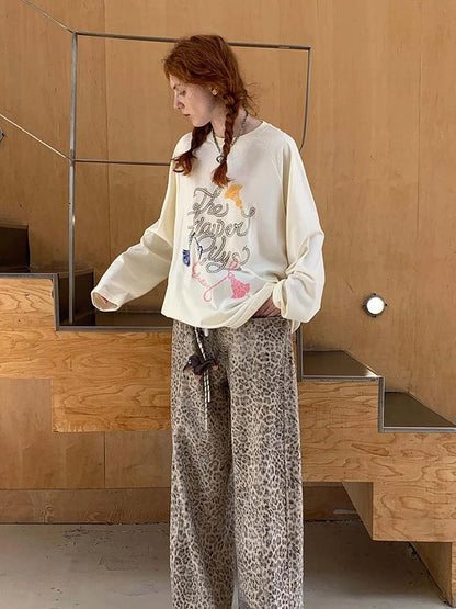 Fun Rope Colorful Wheat Print Oversized Knit Tee