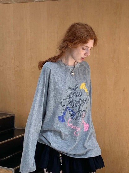 Fun Rope Colorful Wheat Print Oversized Knit Tee