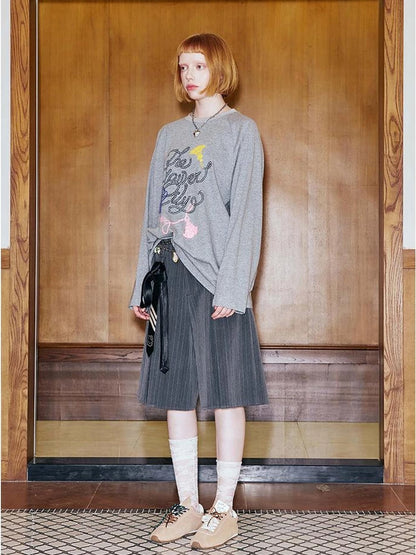 Fun Rope Colorful Wheat Print Oversized Knit Tee