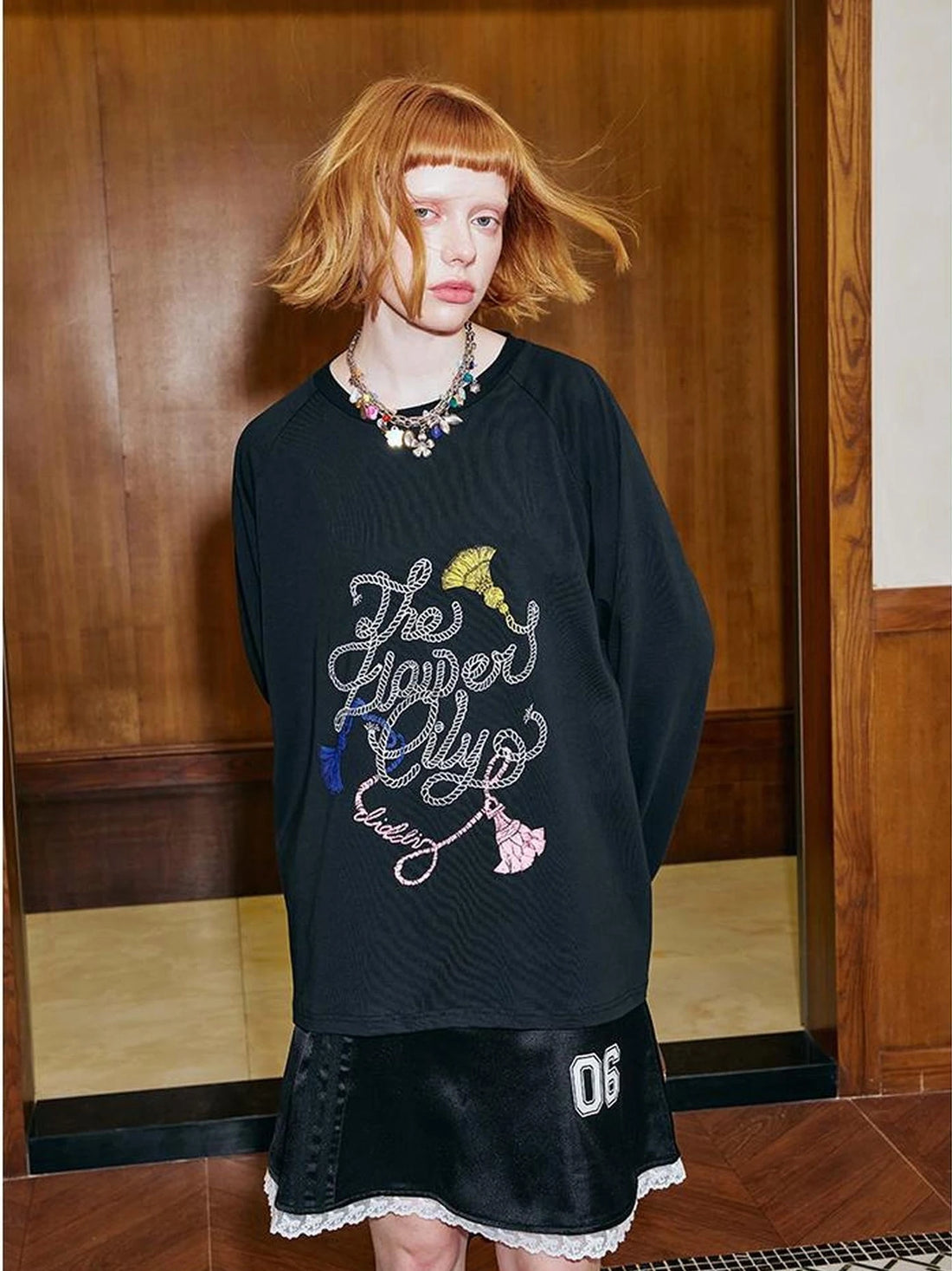 Fun Rope Colorful Wheat Print Oversized Knit Tee