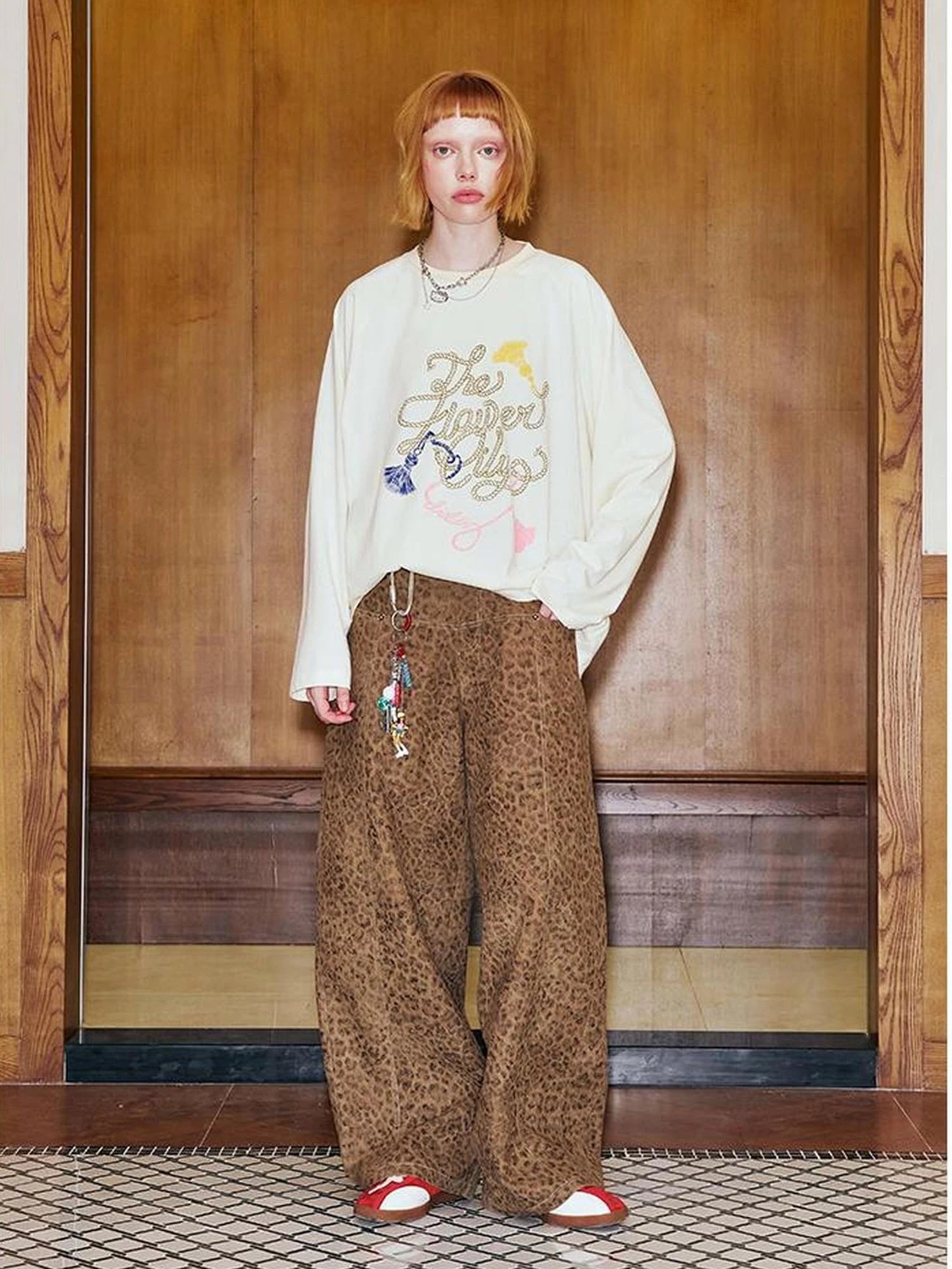 Fun Rope Colorful Wheat Print Oversized Knit Tee