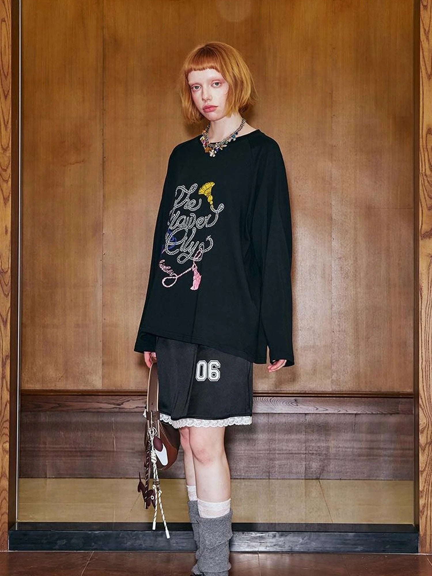 Fun Rope Colorful Wheat Print Oversized Knit Tee