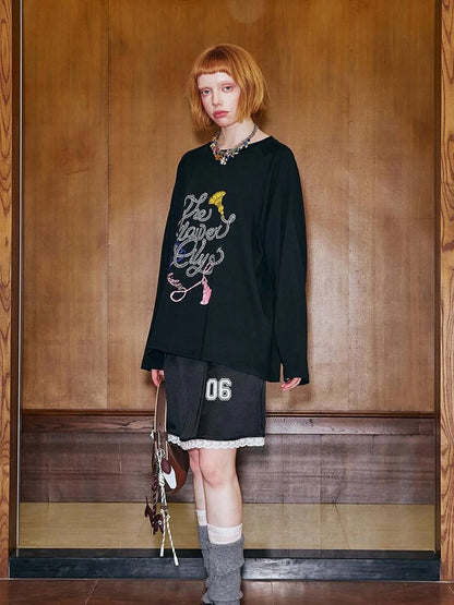 Fun Rope Colorful Wheat Print Oversized Knit Tee