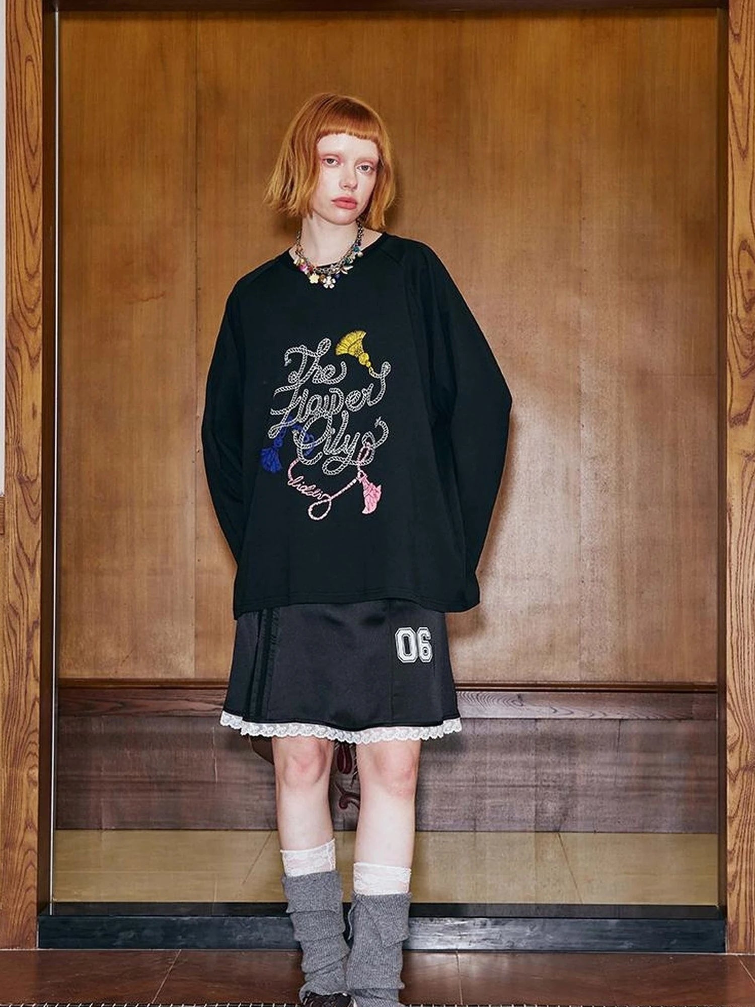 Fun Rope Colorful Wheat Print Oversized Knit Tee
