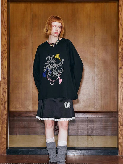 Fun Rope Colorful Wheat Print Oversized Knit Tee