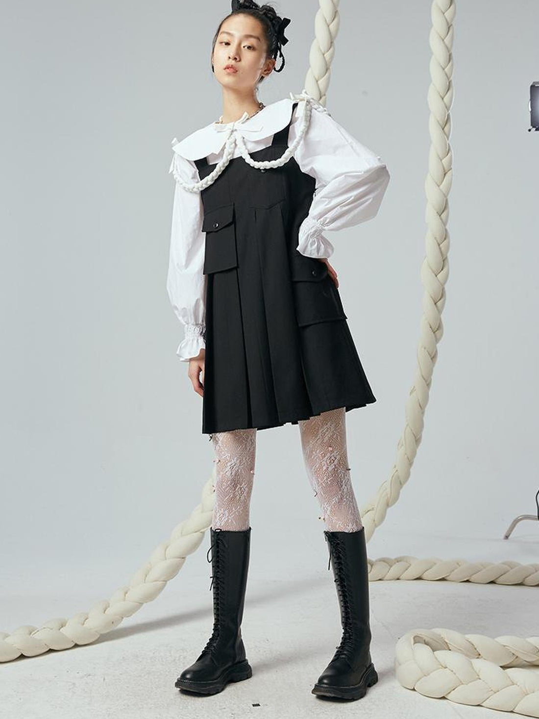 DIDDI MODA Functional Pocket Mini A Line Black Jumper Dress