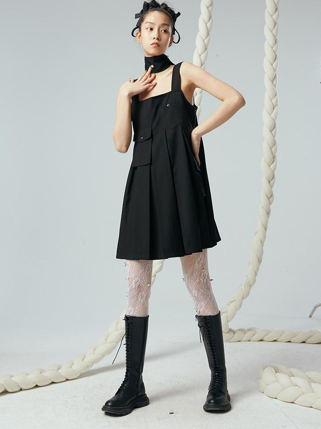 DIDDI MODA Functional Pocket Mini A Line Black Jumper Dress