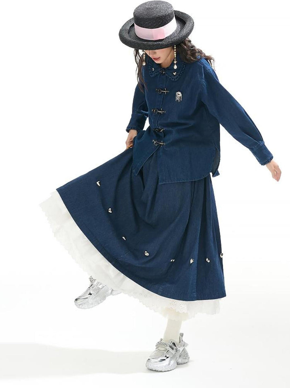 Sweet Mi Future Goth Denim Punk Shirt Skirt Set