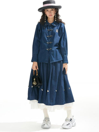 Sweet Mi Future Goth Denim Punk Shirt Skirt Set