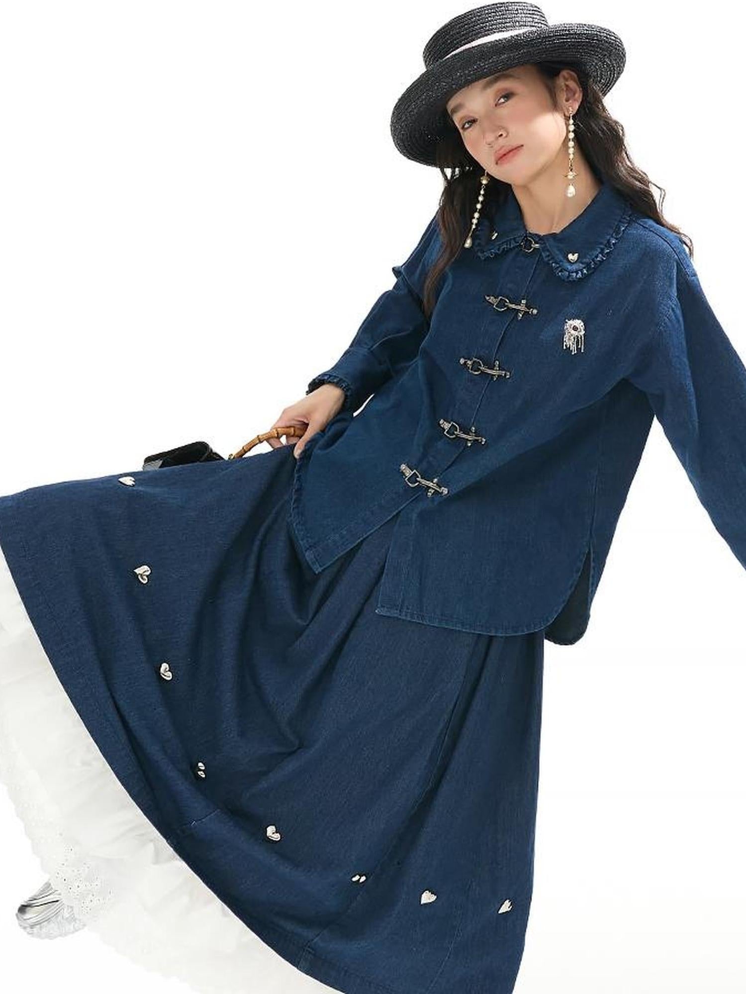 Sweet Mi Future Goth Denim Punk Shirt Skirt Set