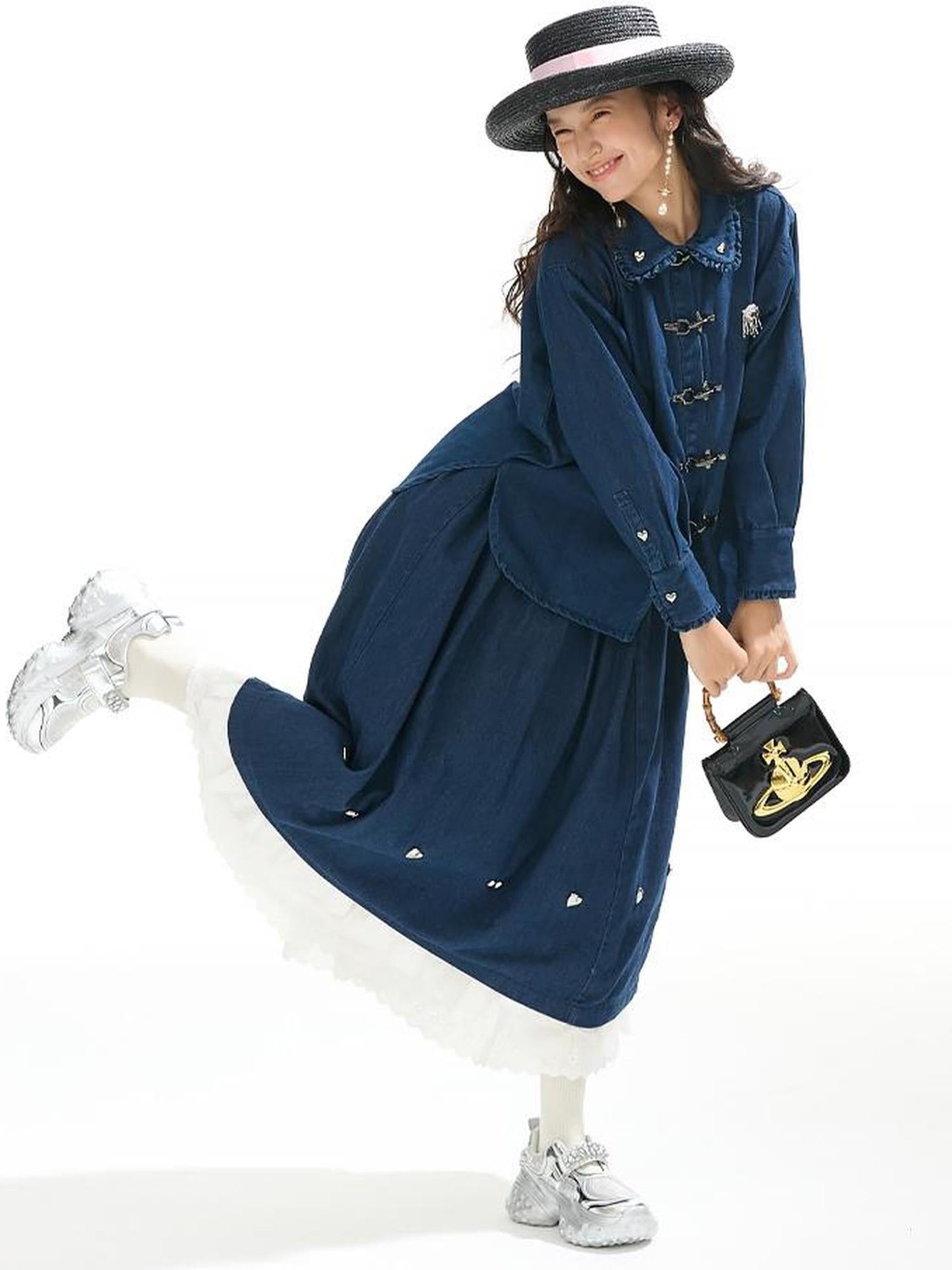 Sweet Mi Future Goth Denim Punk Shirt Skirt Set