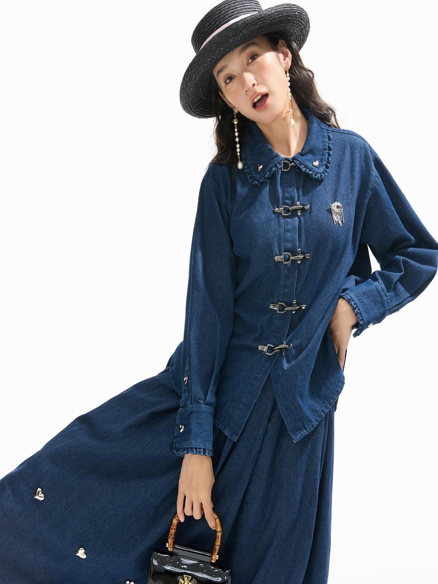 Sweet Mi Future Goth Denim Punk Shirt Skirt Set