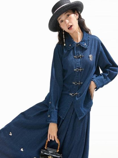 Sweet Mi Future Goth Denim Punk Shirt Skirt Set