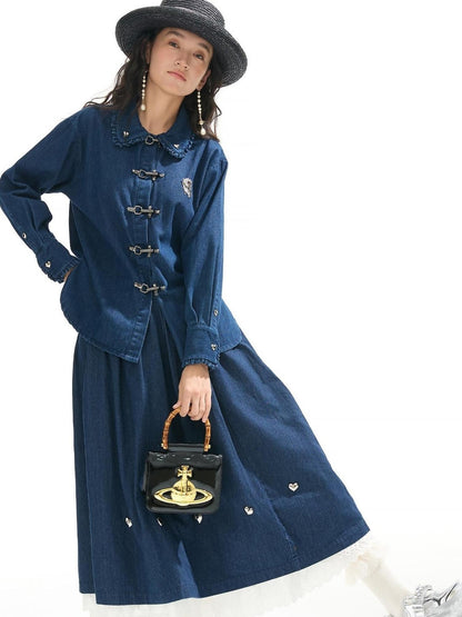 Sweet Mi Future Goth Denim Punk Shirt Skirt Set