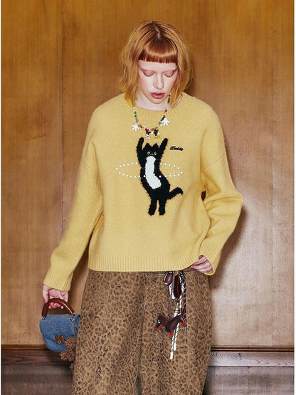 Future Kitten Holographic Beaded Knit Sweater