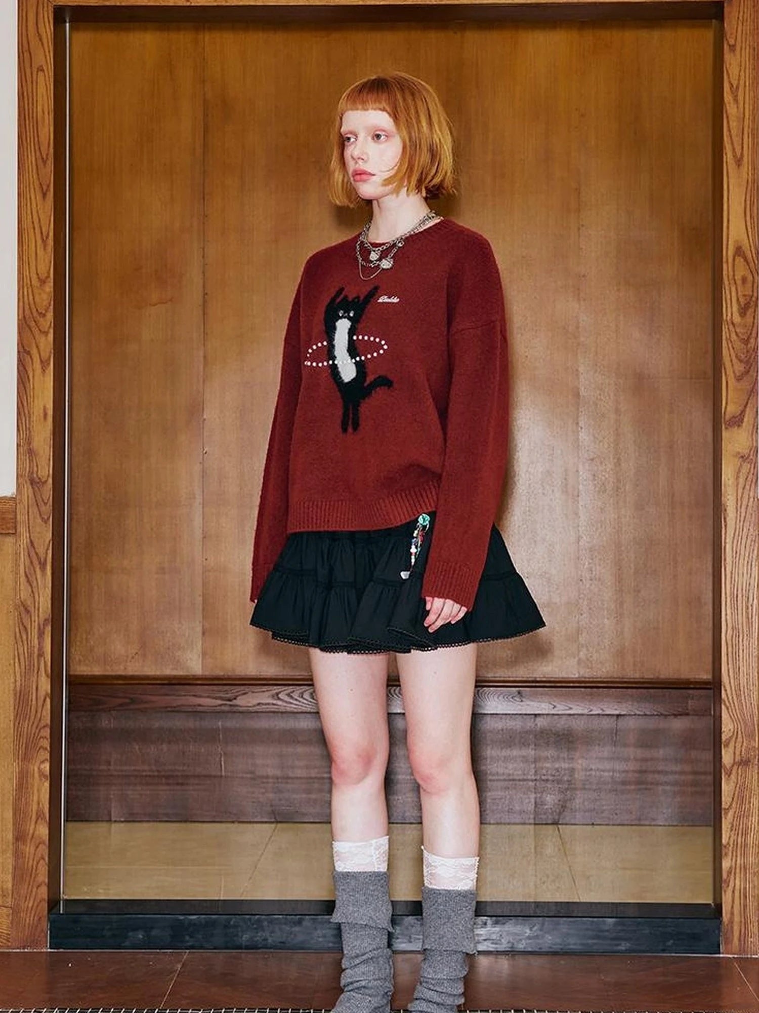 Future Kitten Holographic Beaded Knit Sweater