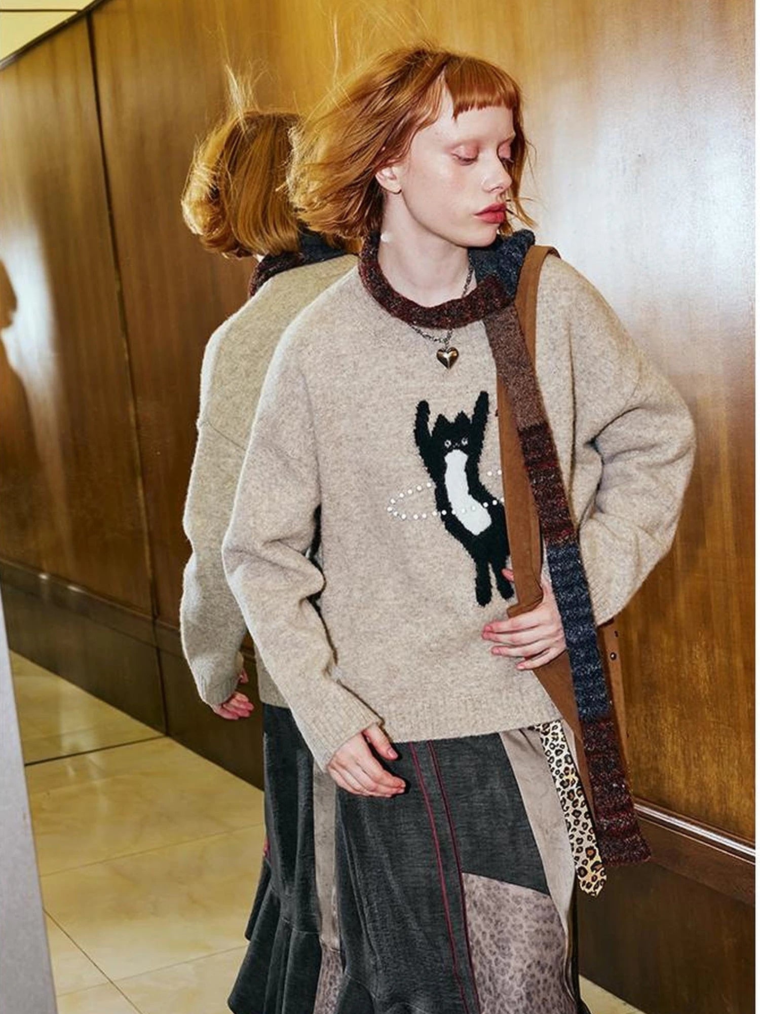 Future Kitten Holographic Beaded Knit Sweater