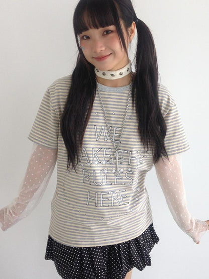 Galaxy Print Stripe Color Block Loose Casual T-shirt