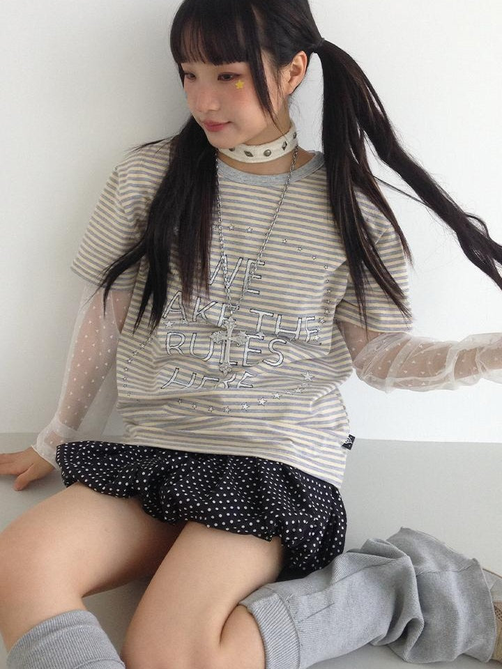 Galaxy Print Stripe Color Block Loose Casual T-shirt