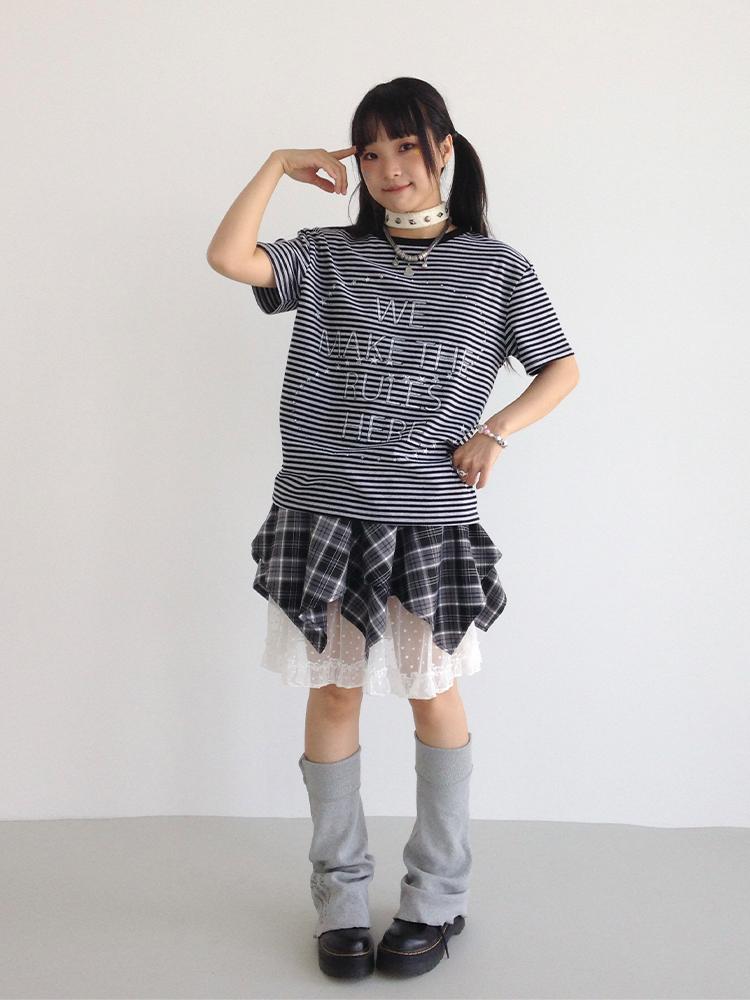 Galaxy Print Stripe Color Block Loose Casual T-shirt