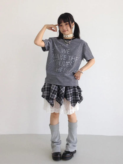 Galaxy Print Stripe Color Block Loose Casual T-Shirt