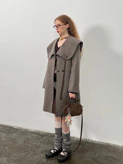 Gallery Girl Oversized Collar Wool Coat With Horn Buttons