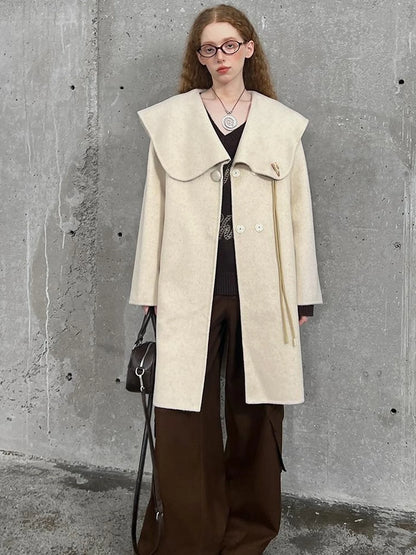 Gallery Girl Oversized Collar Wool Coat With Horn Buttons