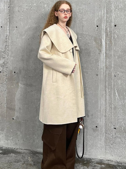 Gallery Girl Oversized Collar Wool Coat With Horn Buttons