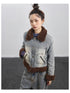 Achihara Retro Denim Trimmed Wool Blend Coat
