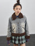 Achihara Retro Denim Trimmed Wool Blend Coat