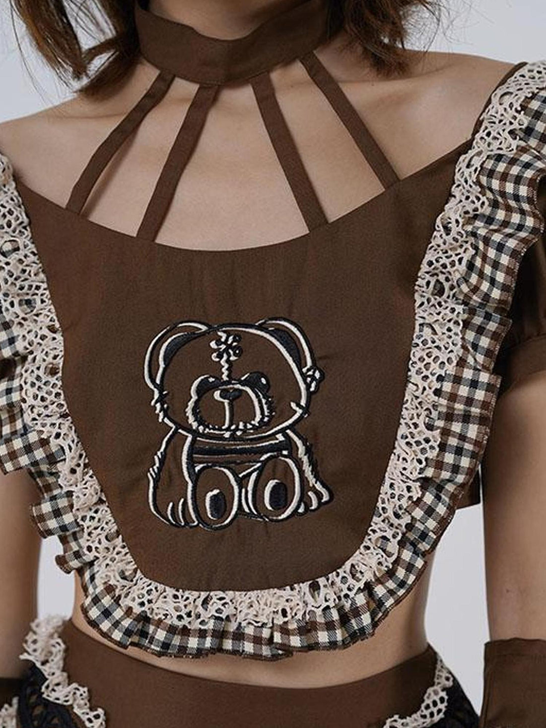 WSW WUSHENWU Gentle Earth Bear Embroidered Top