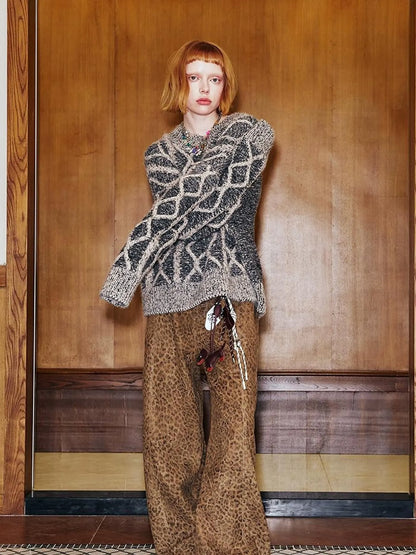 Geometric Cable Knit Wool Blend Sweater