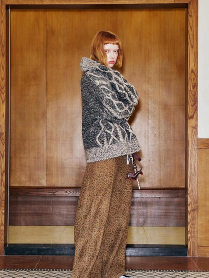 Geometric Cable Knit Wool Blend Sweater