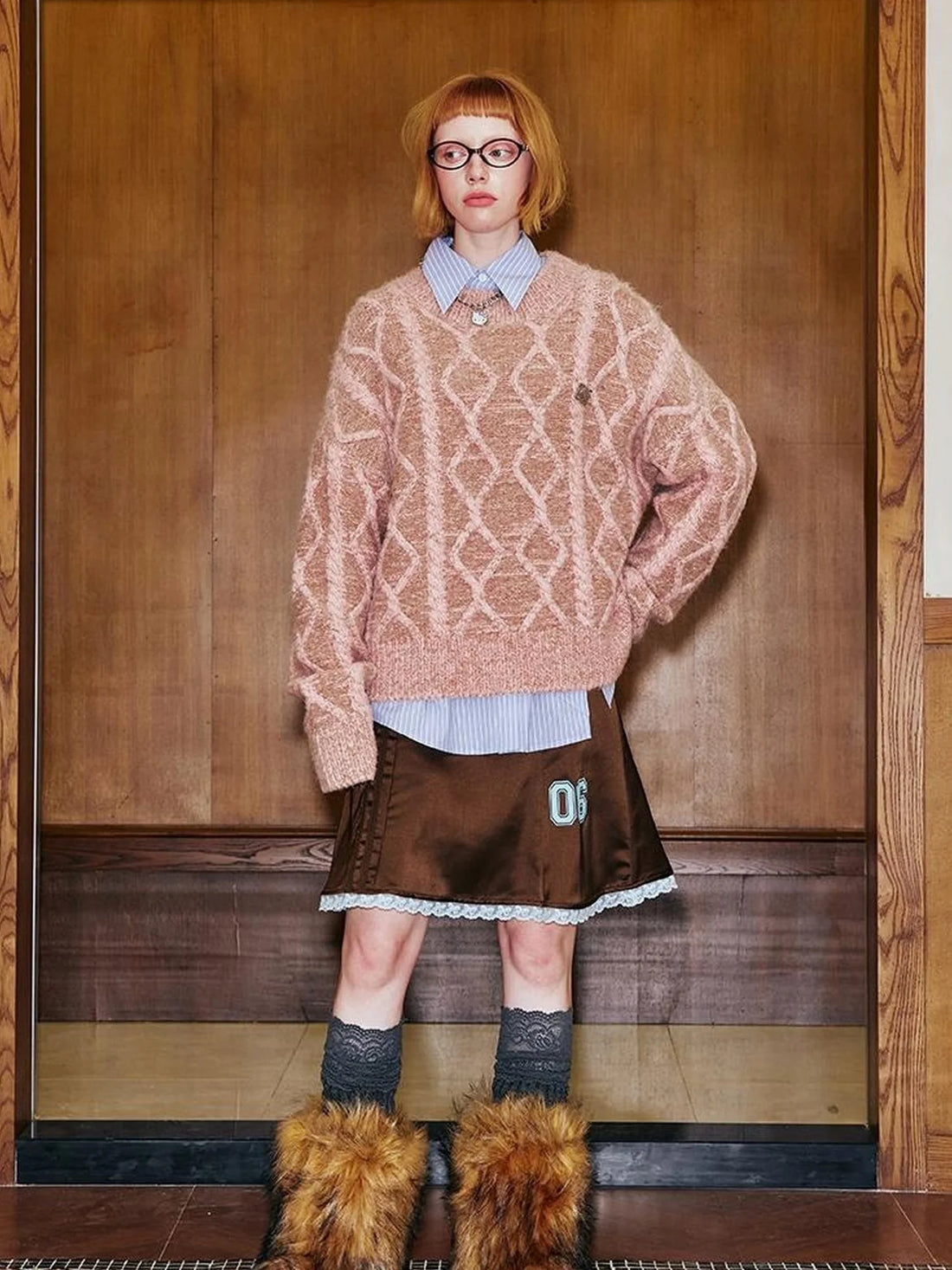 Geometric Cable Knit Wool Blend Sweater