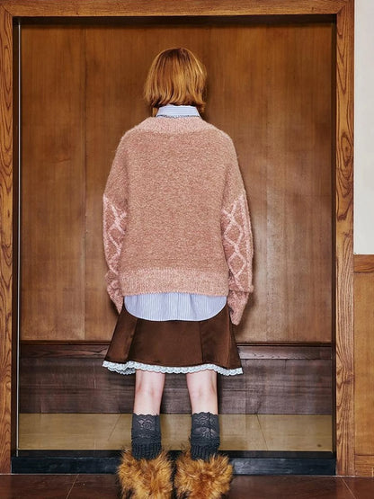 Geometric Cable Knit Wool Blend Sweater