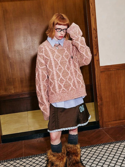 Geometric Cable Knit Wool Blend Sweater